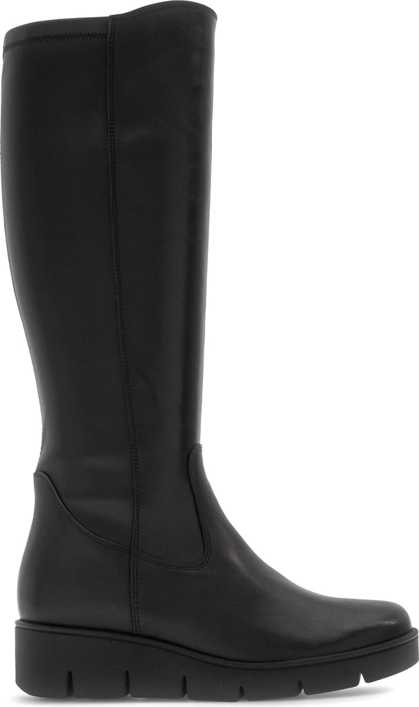 Black knee-high boot on a white background