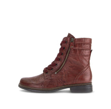 Load image into Gallery viewer, Burgundy leather boot with zipper on a white background
