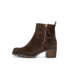 Load image into Gallery viewer, Brown suede ankle boot with a zipper on a white background

