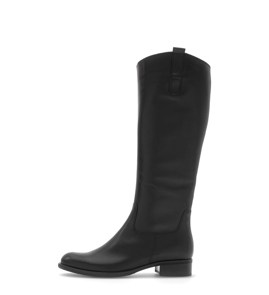 Black knee-high boot on a white background