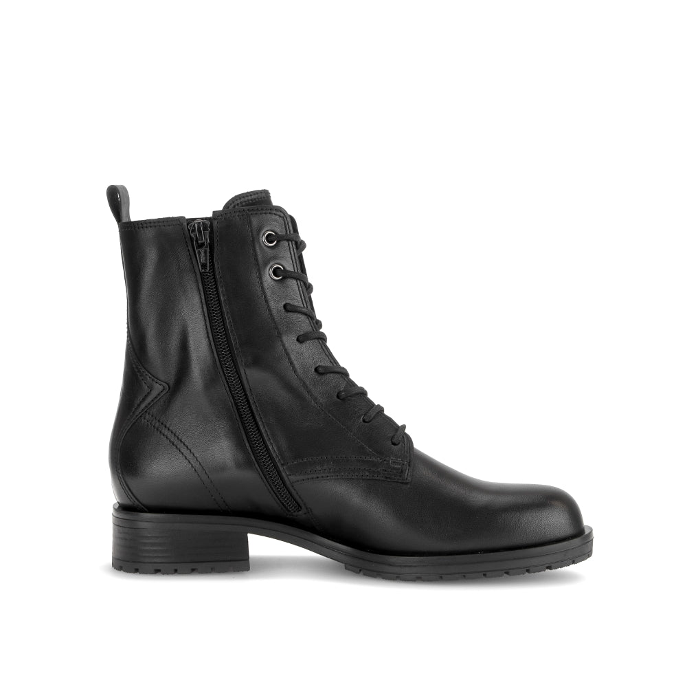 Gabor Black Leather Laced Ankle Boot|803902001