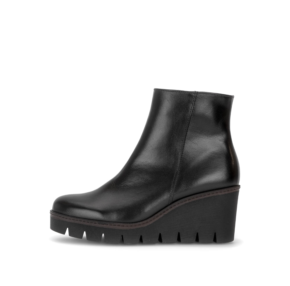 Gabor Black Leather Wedge Ankle Boot|804501004