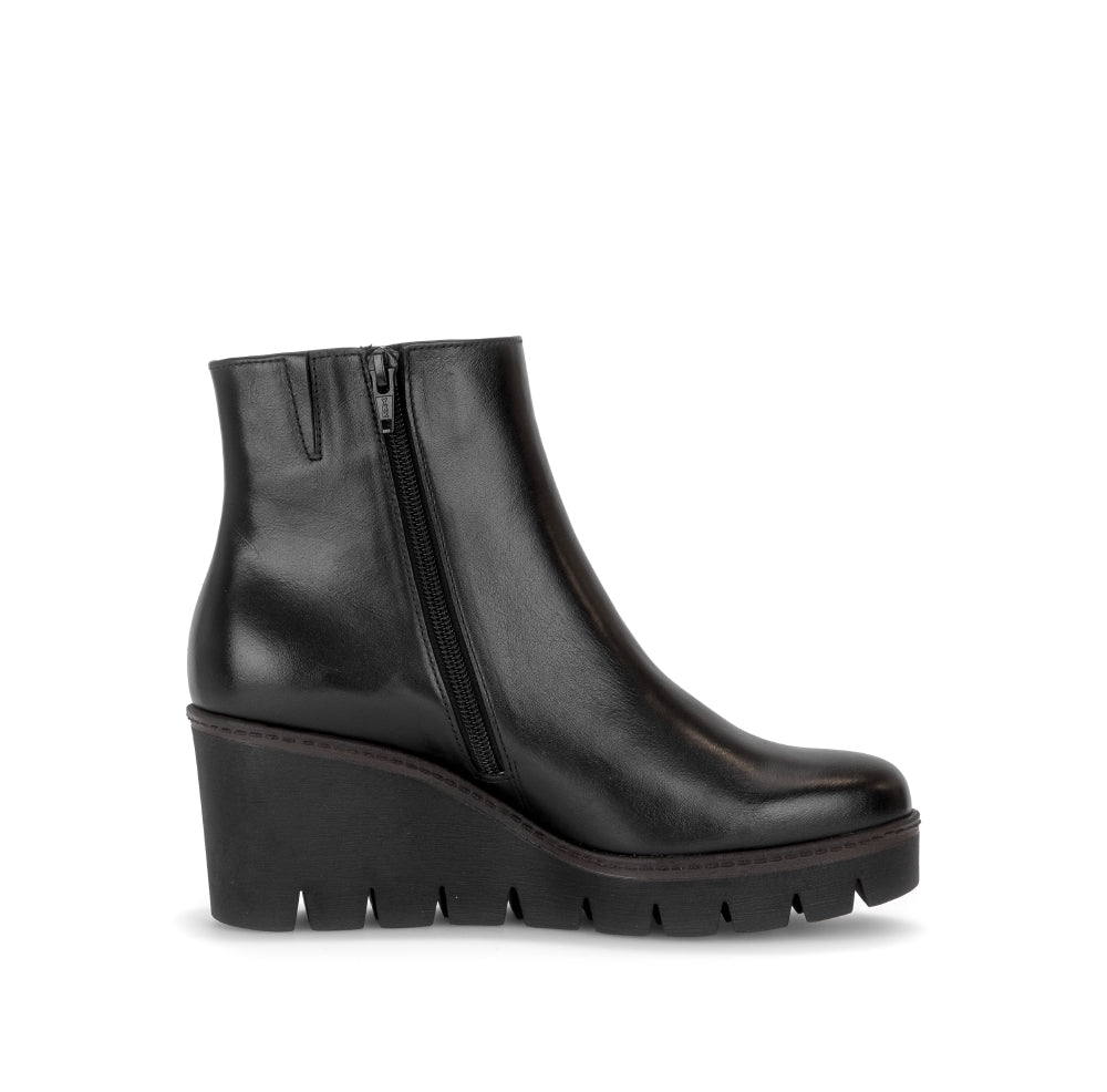 Gabor Black Leather Wedge Ankle Boot|804501004
