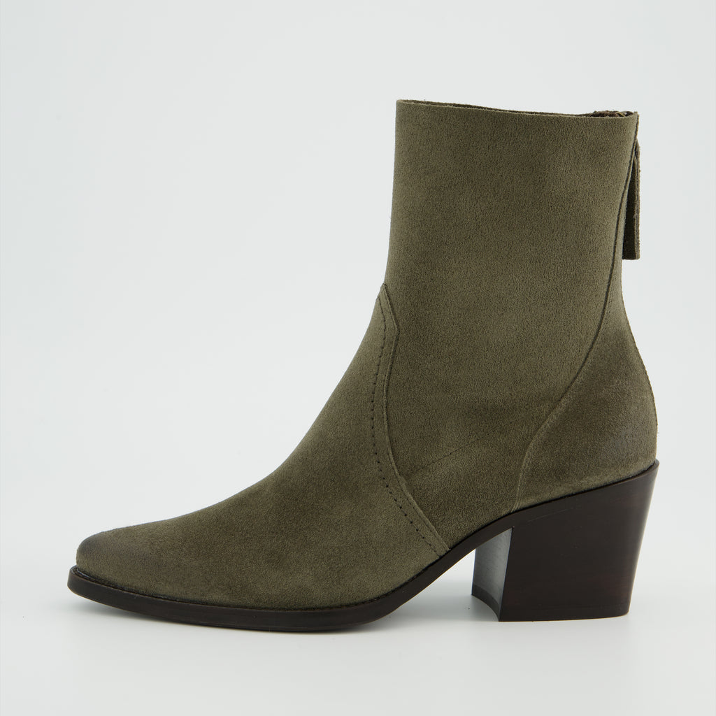 Paul Green Olive Green Suede Ankle Boot|8075070