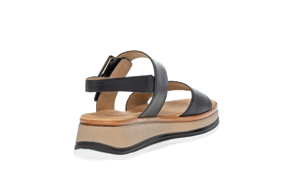 Gabor Black Wedge Strap Sandal|8274457B