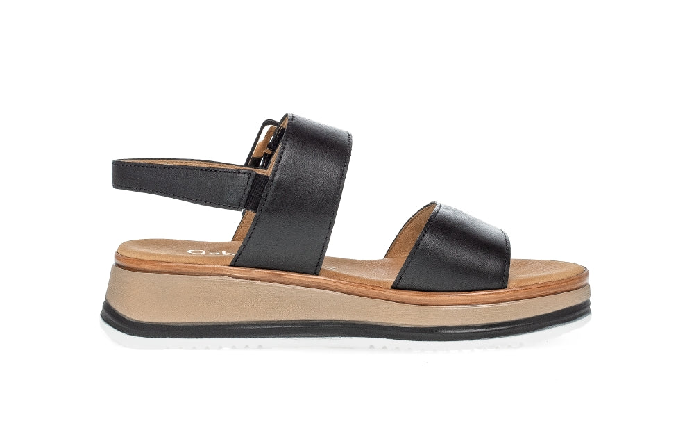 Gabor Black Wedge Strap Sandal|8274457B