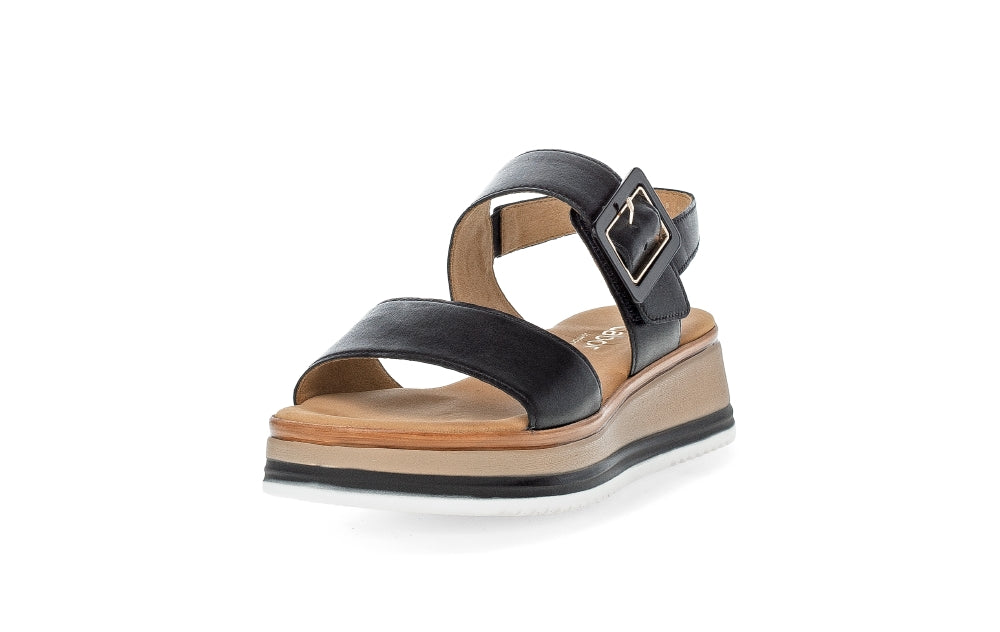 Gabor Black Wedge Strap Sandal|8274457B
