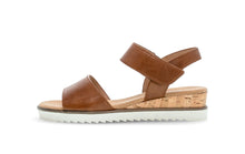 Load image into Gallery viewer, Brown sandal with cork sole on a white background
