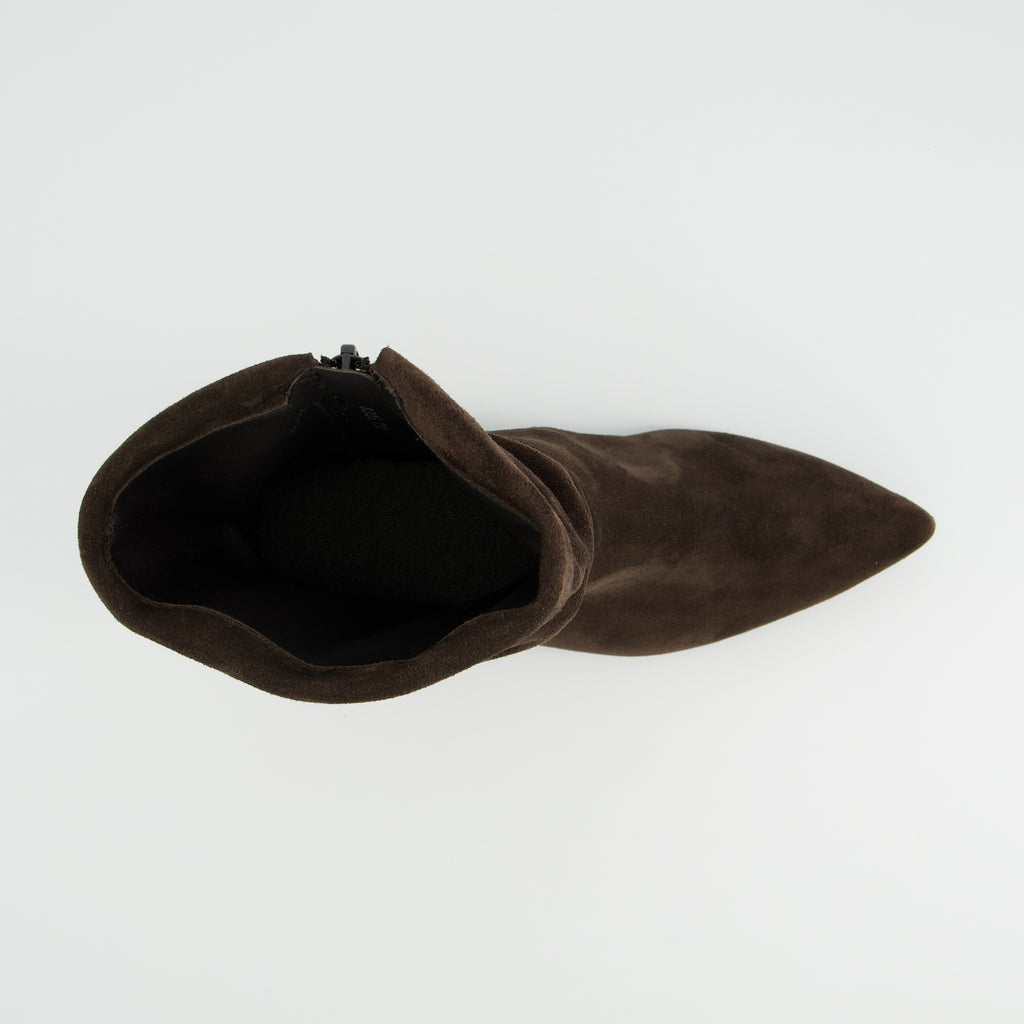 Paul Green Dark Brown Suede Pointy Ankle Boots|8325002