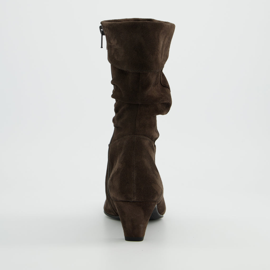 Paul Green Dark Brown Suede Pointy Ankle Boots|8325002
