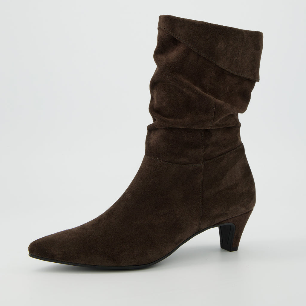 Paul Green Dark Brown Suede Pointy Ankle Boots|8325002
