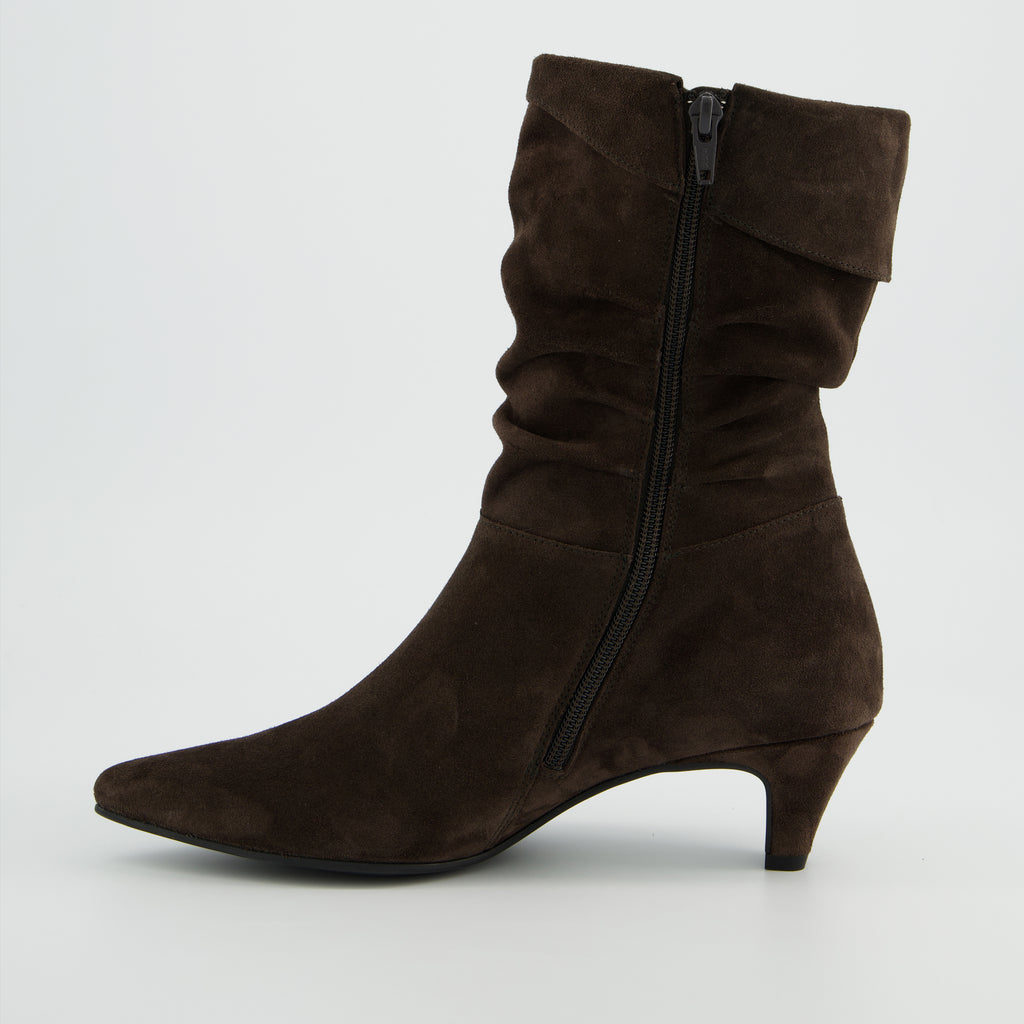 Paul Green Dark Brown Suede Pointy Ankle Boots|8325002