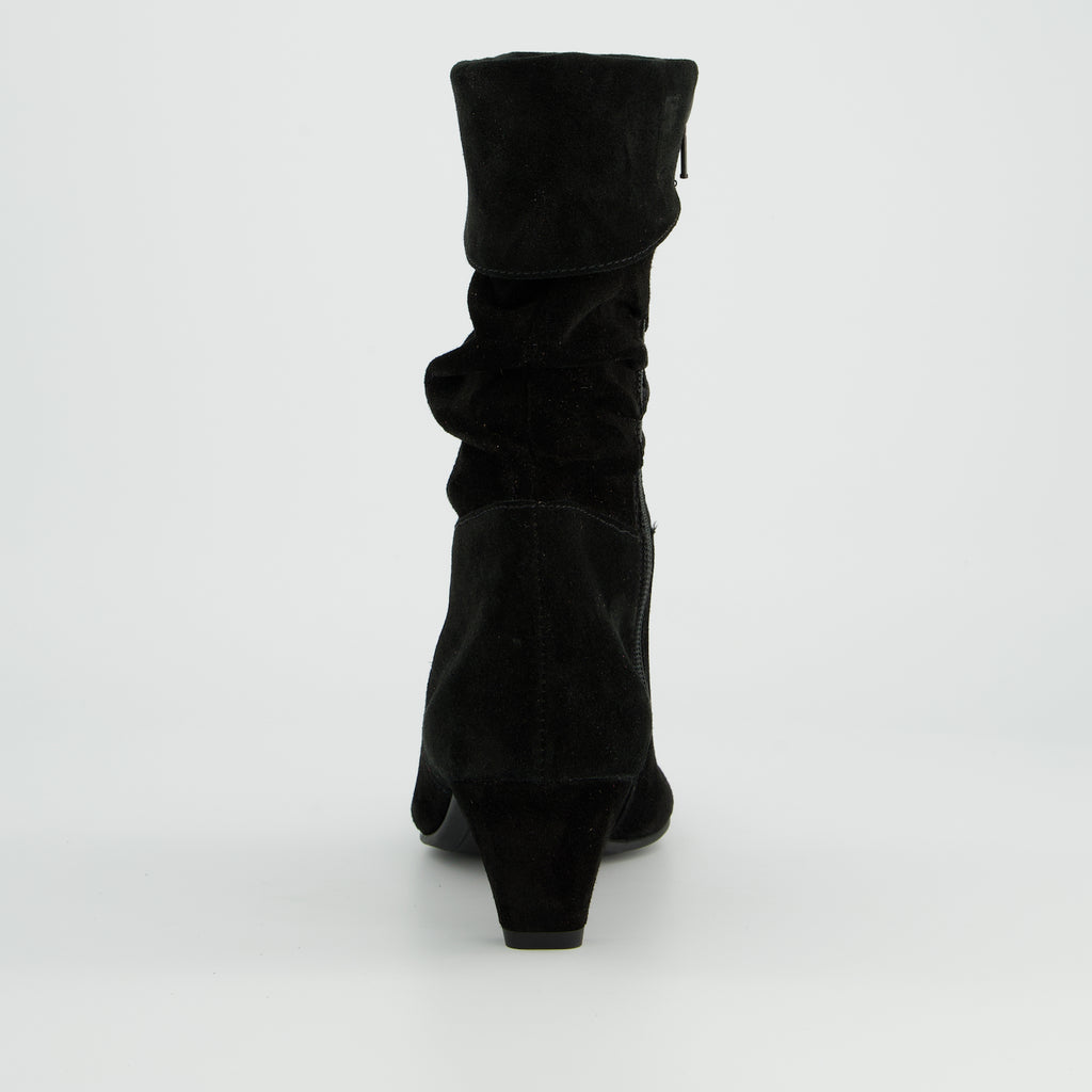Paul Green Black Suede Pointy Ankle Boot|8325003