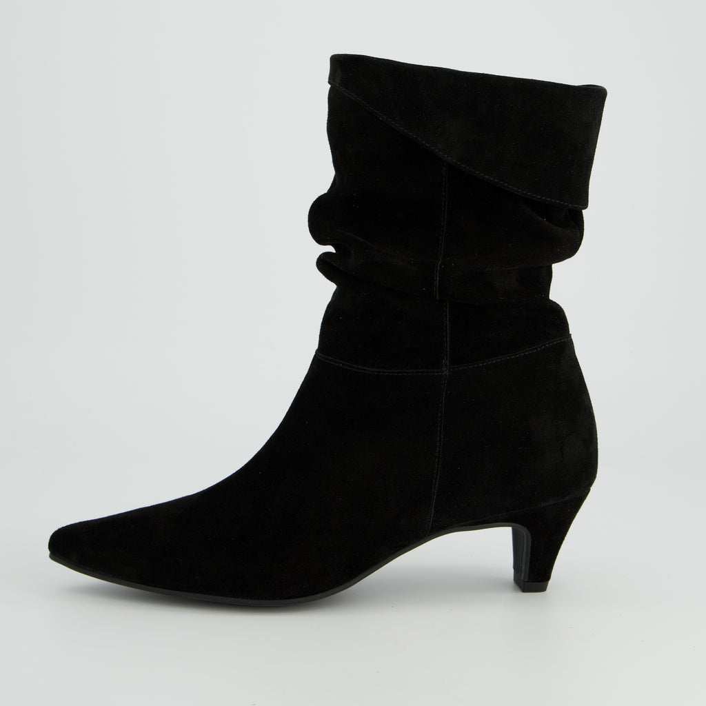 Paul Green Black Suede Pointy Ankle Boot|8325003