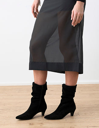 Paul Green Black Suede Pointy Ankle Boot|8325003