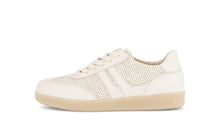 Load image into Gallery viewer, White sneaker with beige sole on a white background
