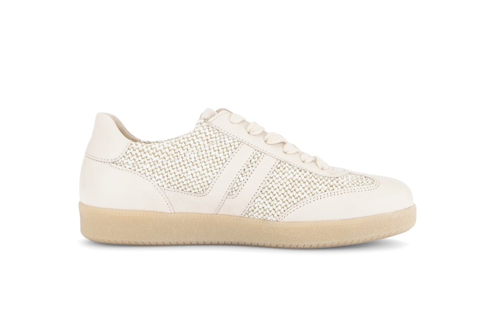 Gabor Beige Leather and Raffia Trainer|8330042