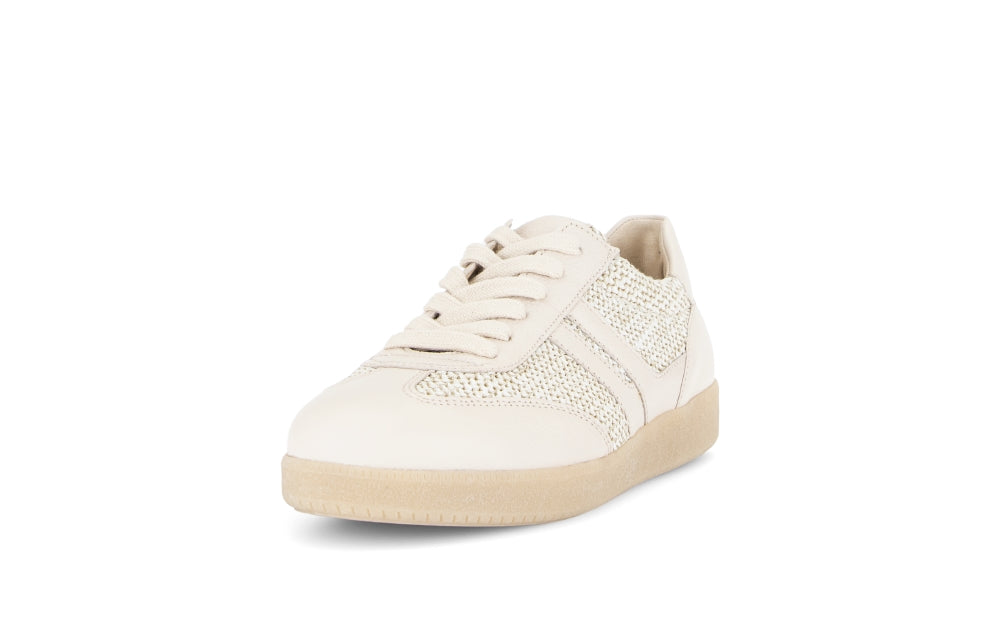 Gabor Beige Leather and Raffia Trainer|8330042