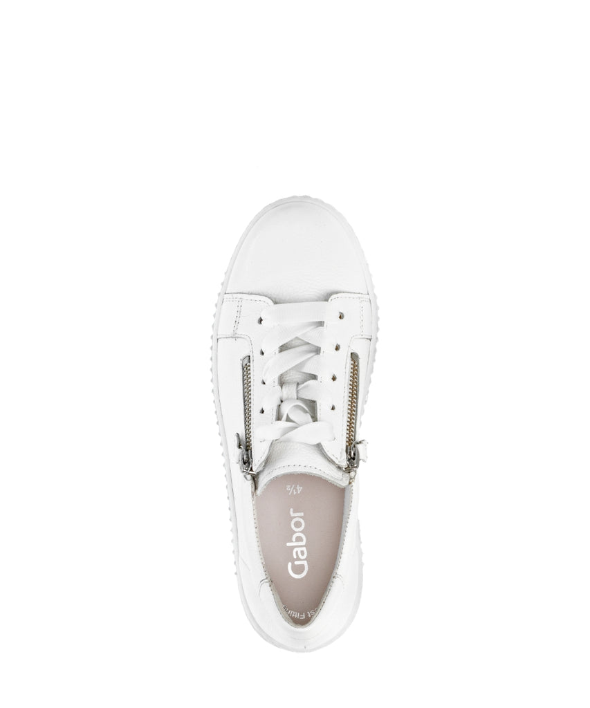 Gabor White Leather Platform Trainer|8333421W