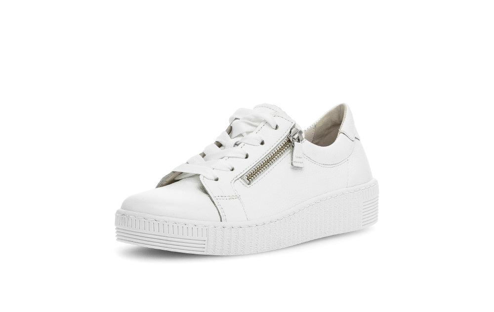 Gabor White Leather Platform Trainer|8333421W