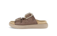 Load image into Gallery viewer, Brown sandal with a gold buckle on a white background
