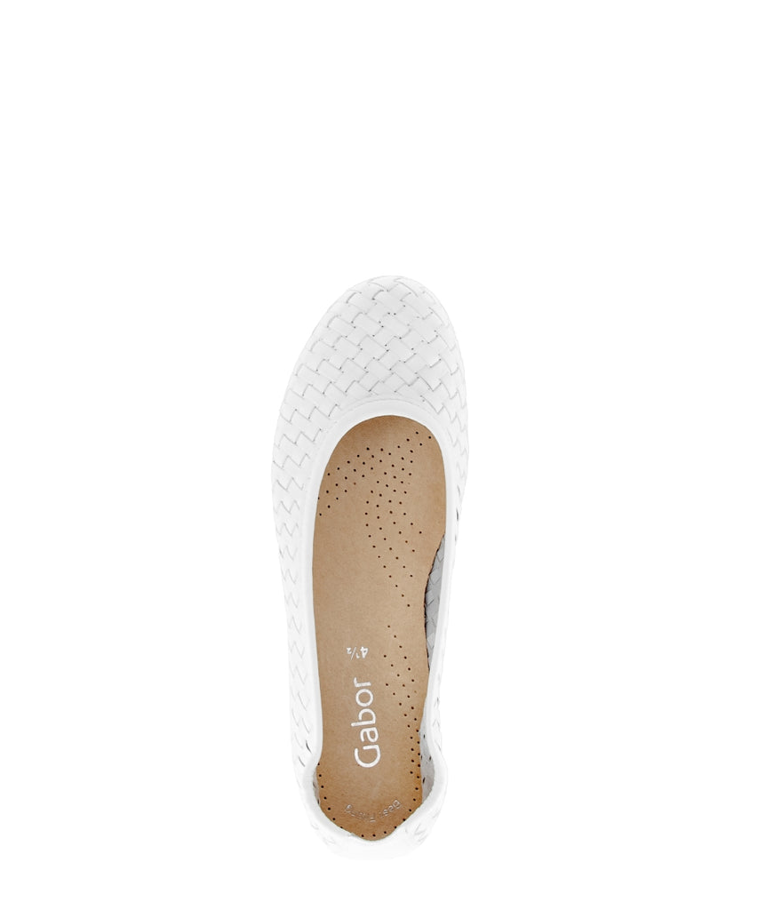 Gabor Braided White Comfort Ballerina|8412120