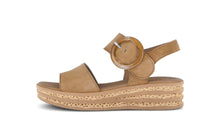 Load image into Gallery viewer, Tan sandal with platform sole on a white background
