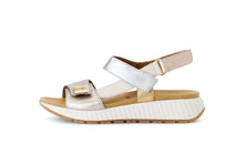 Load image into Gallery viewer, White sandal with beige sole on a white background
