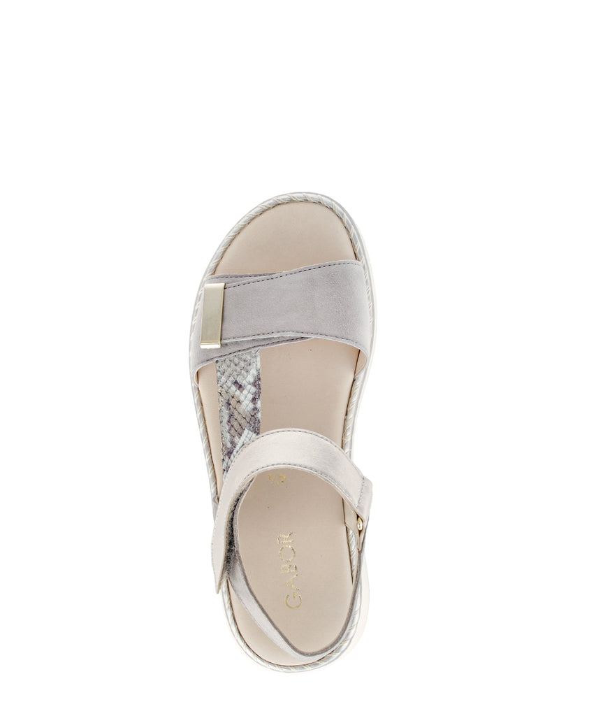 Gabor Gold and Snake Print Wedge Sandal|8459312
