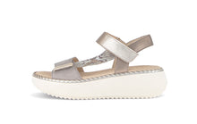 Load image into Gallery viewer, Silver sandal with white sole on a white background
