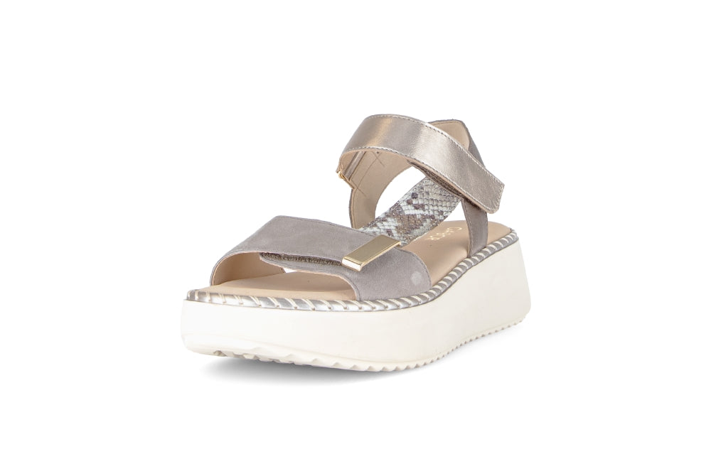 Gabor Gold and Snake Print Wedge Sandal|8459312