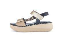 Load image into Gallery viewer, Beige sandal with leopard print strap on a white background
