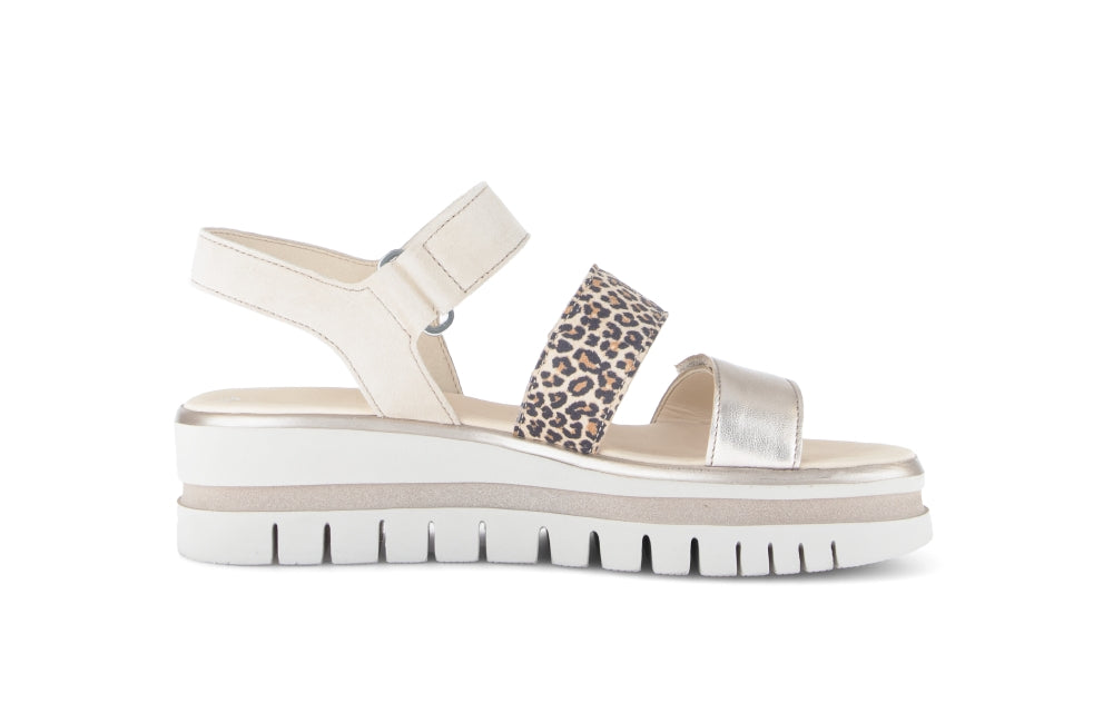 Gabor Silver and Leo Strap Wedge Sandal|8462032