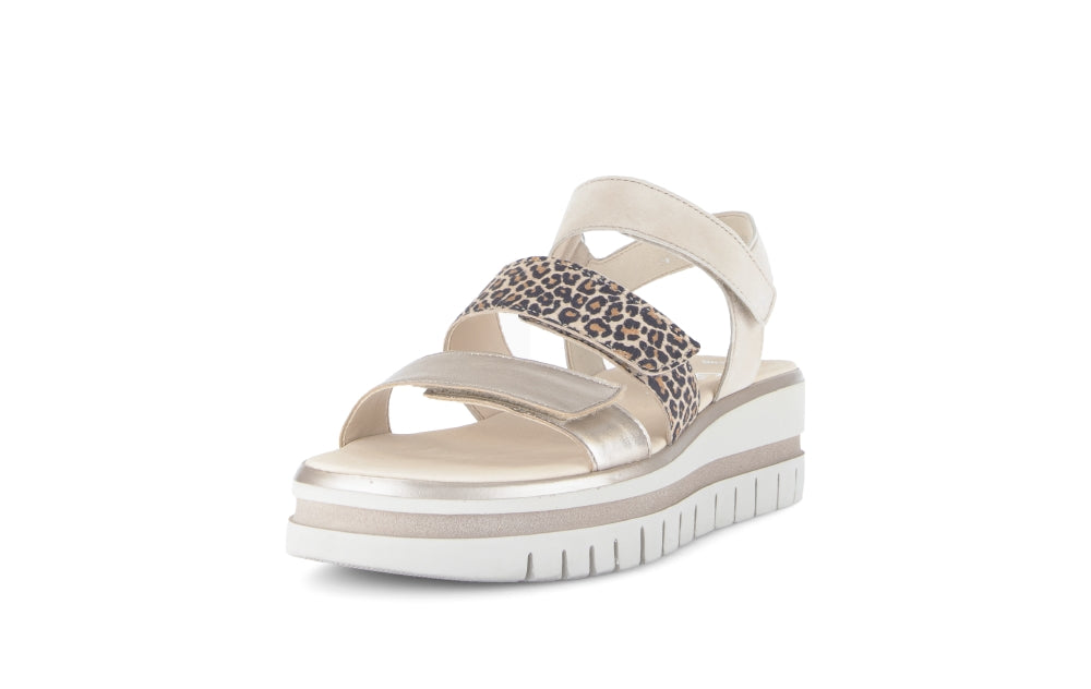 Gabor Silver and Leo Strap Wedge Sandal|8462032