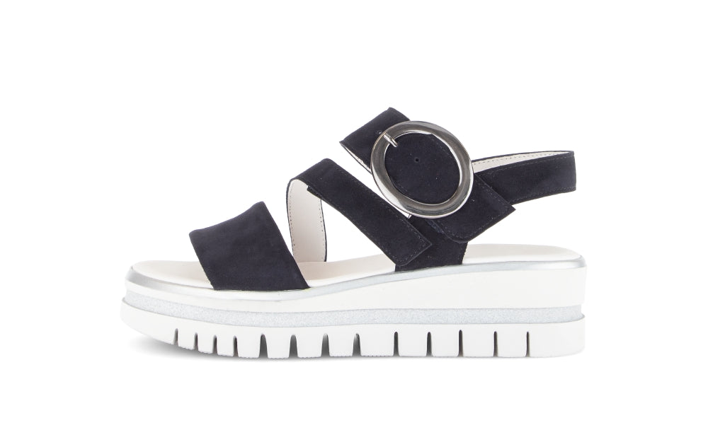 Gabor Navy Suede Wedge Sandal|8462716
