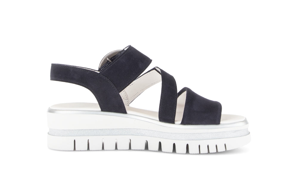 Gabor Navy Suede Wedge Sandal|8462716