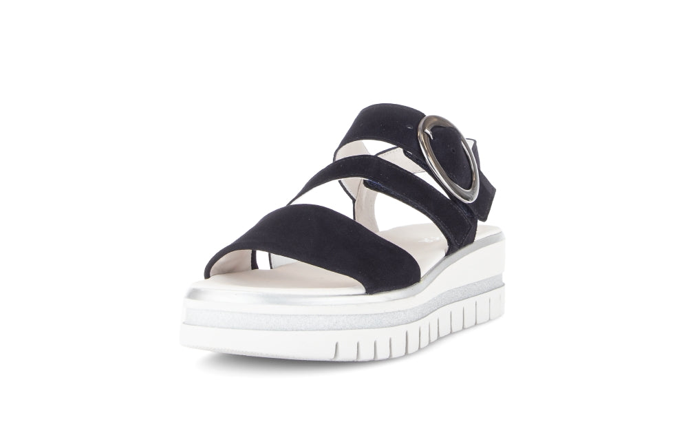 Gabor Navy Suede Wedge Sandal|8462716
