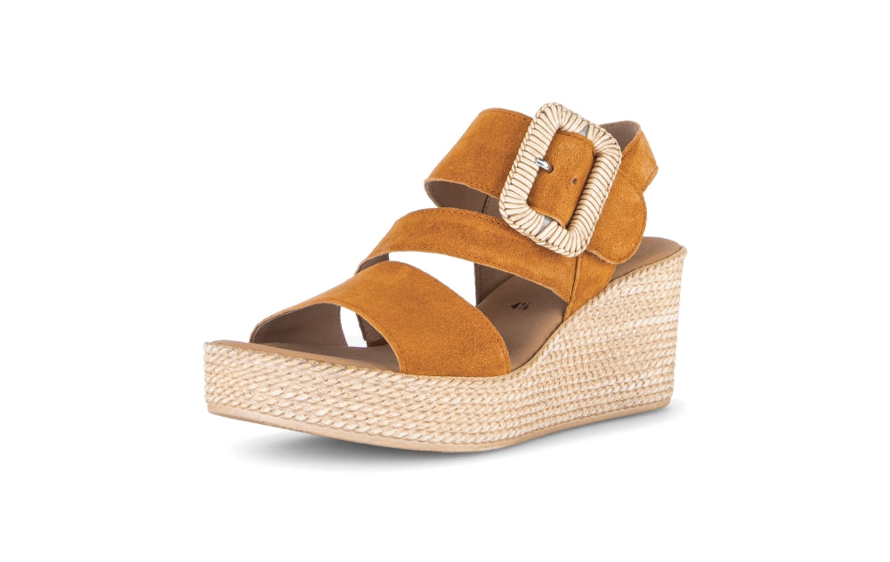 Gabor Orange Suede Wedge Sandal|8477110