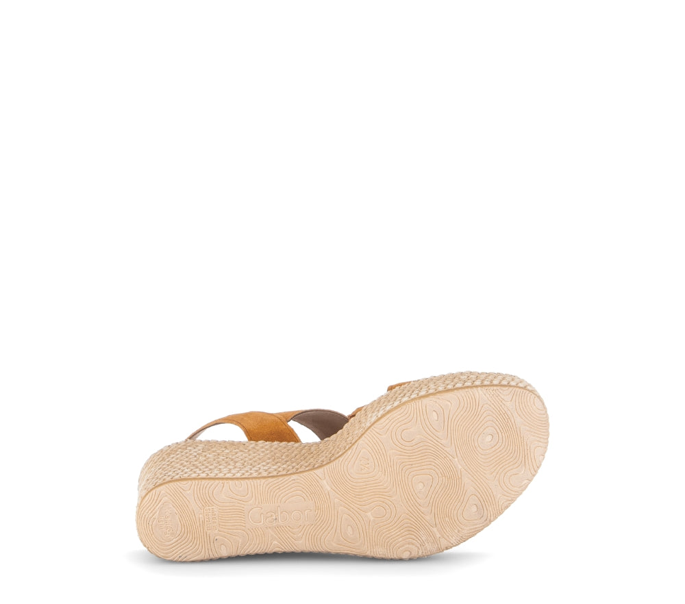 Gabor Orange Suede Wedge Sandal|8477110