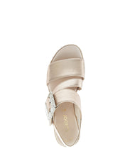 Load image into Gallery viewer, Beige sandal with a platform sole on a white background
