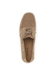 Load image into Gallery viewer, Tan suede shoe with laces on a white background
