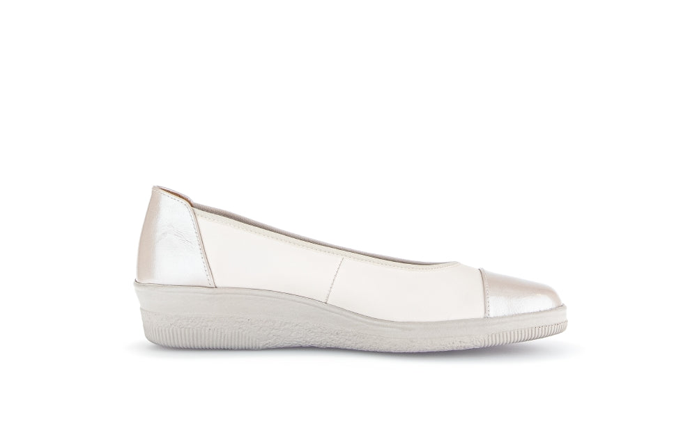 Gabor White and Silver Mini Wedge Pump|8604253