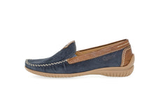 Load image into Gallery viewer, Blue loafer with brown accents on a white background
