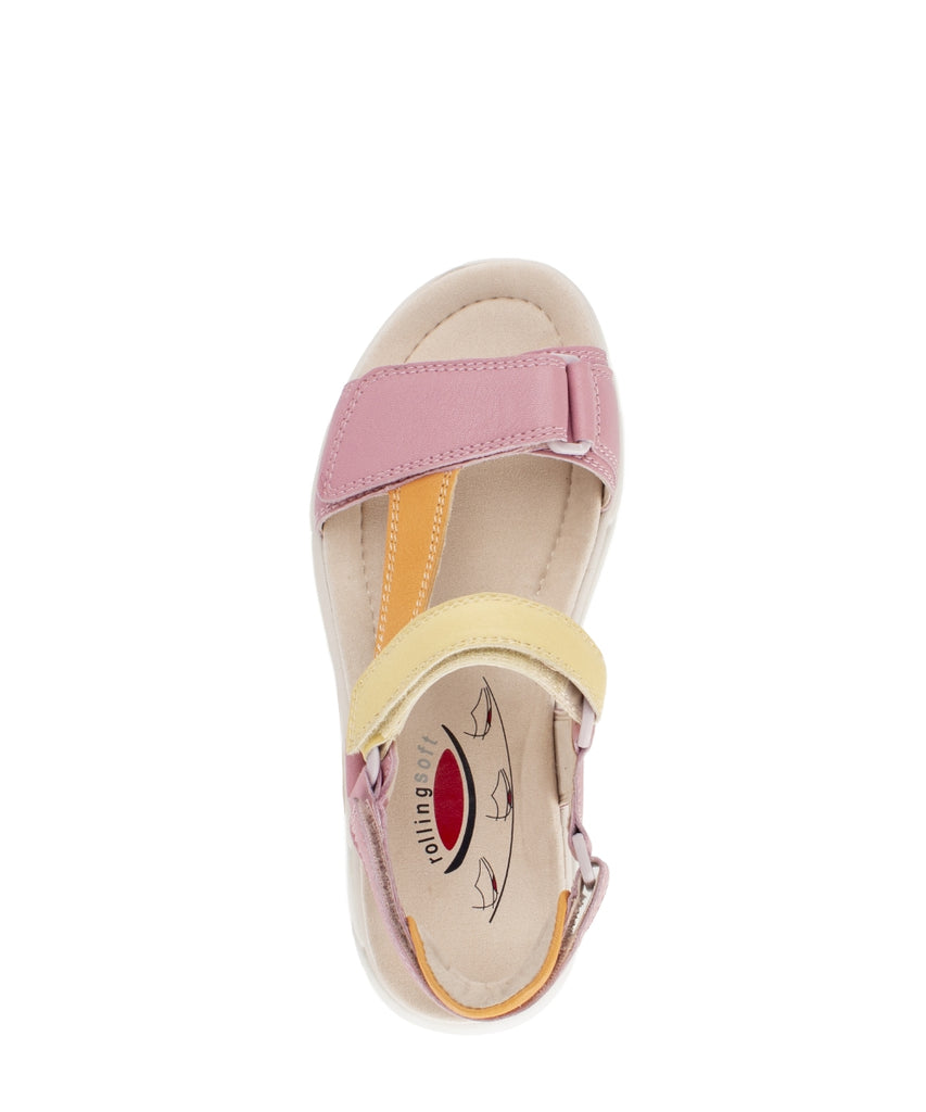 Pink and beige sandal on a white background