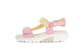 Pink and yellow sandal on a white background