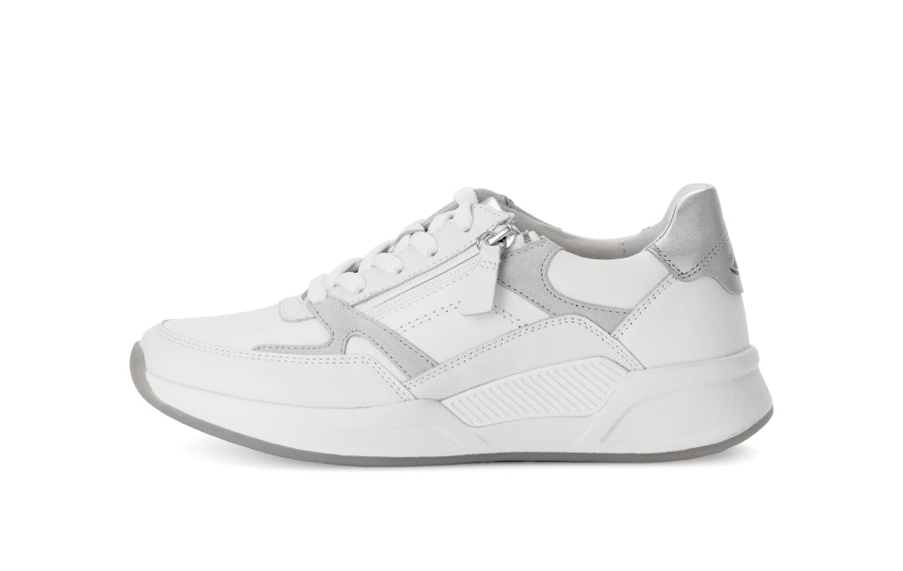 Rolling Soft White and Silver Mini Wedge Trainer|8695850