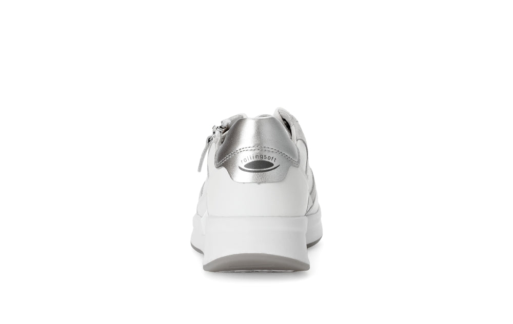 Rolling Soft White and Silver Mini Wedge Trainer|8695850
