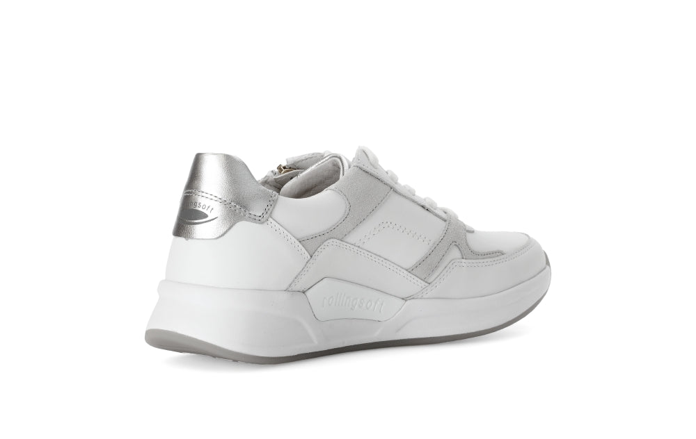 Rolling Soft White and Silver Mini Wedge Trainer|8695850