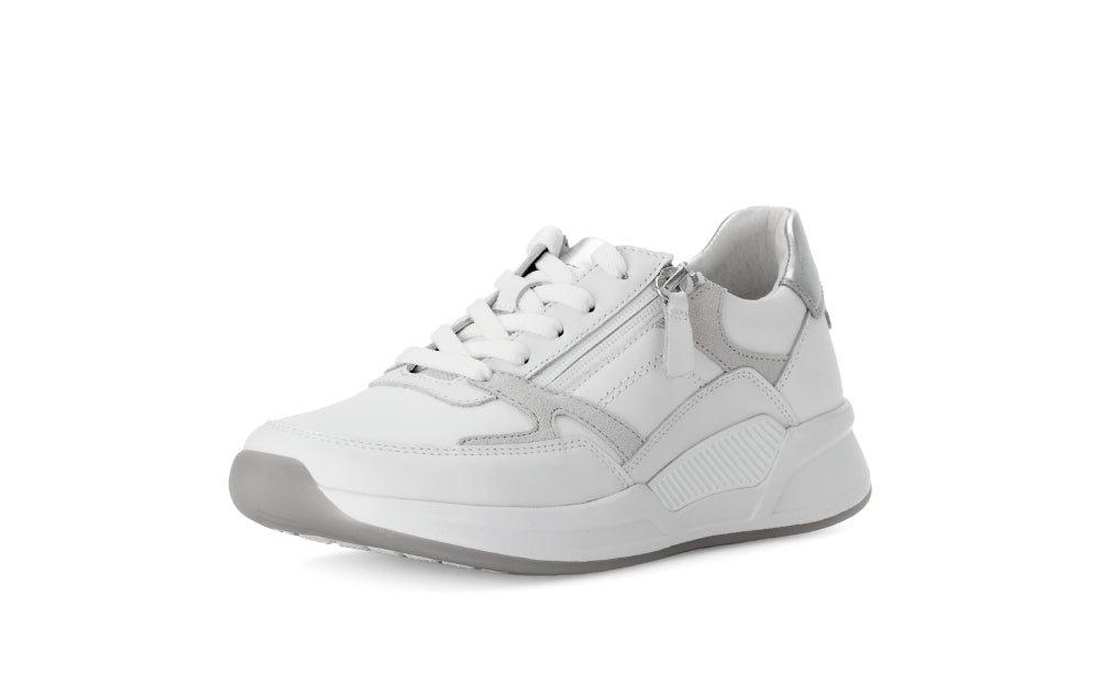Rolling Soft White and Silver Mini Wedge Trainer|8695850