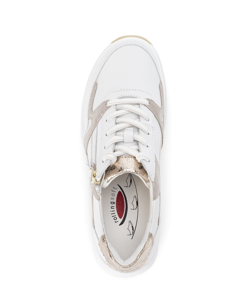 Rolling Soft White and Taupe Wedge Trainer|8695852